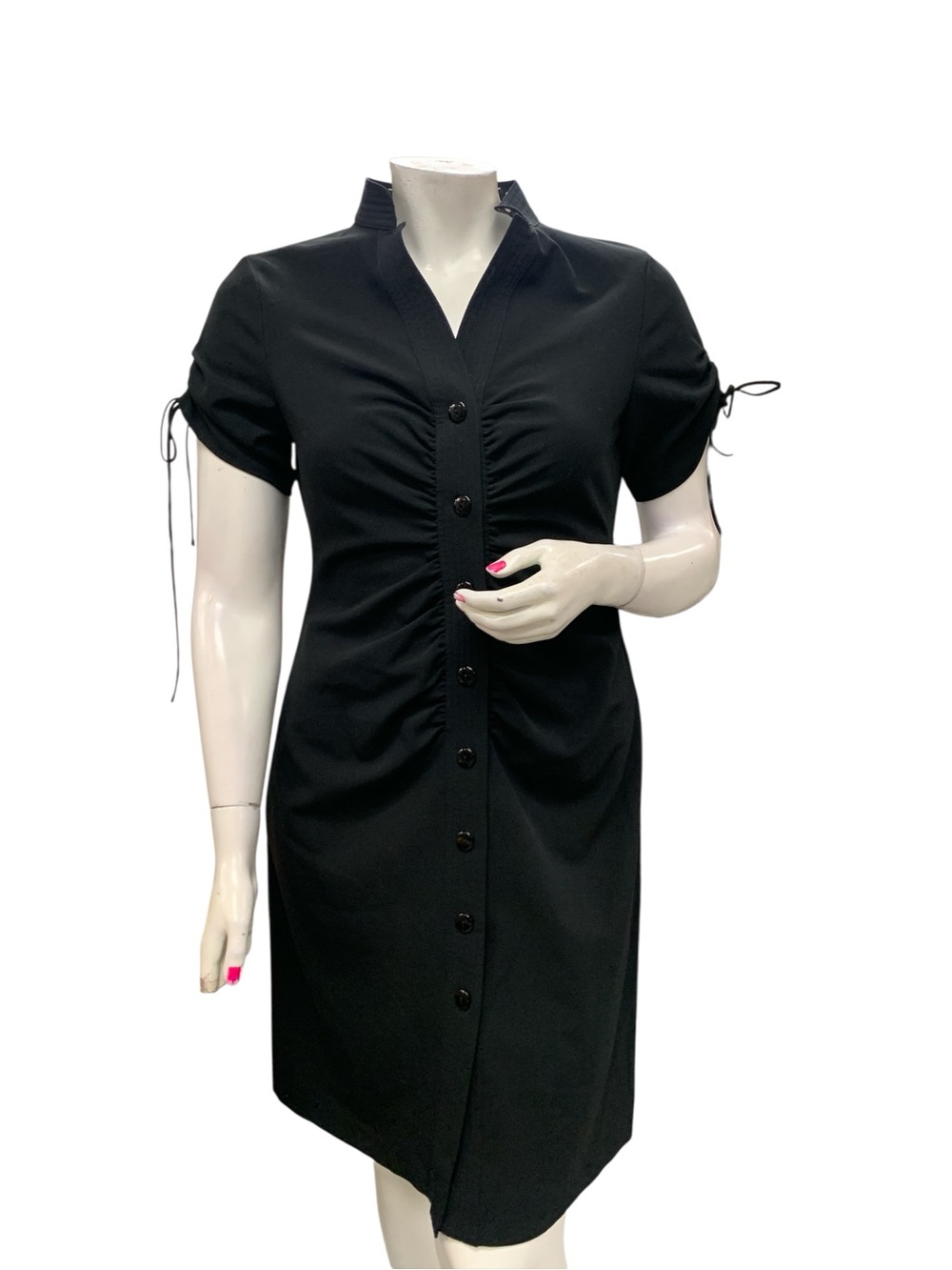 Jessica Howard Black Button-Front Ruched Mini Dress Size L